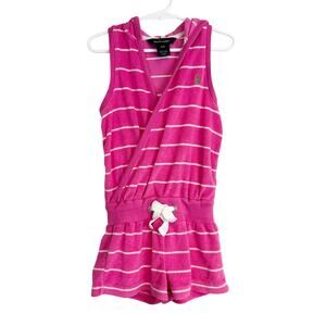 Ralph Lauren Girls Terry Cotton Romper Hooded Pink Stripe - 4 4T